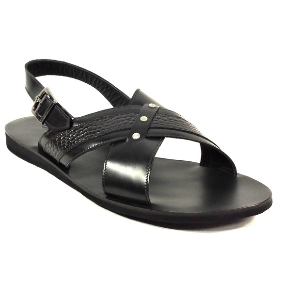 GOODMAN ?? MEN\'S BLACK SOFT LEATHER COMFORT FLAT SUMMER SANDALS main image 5
